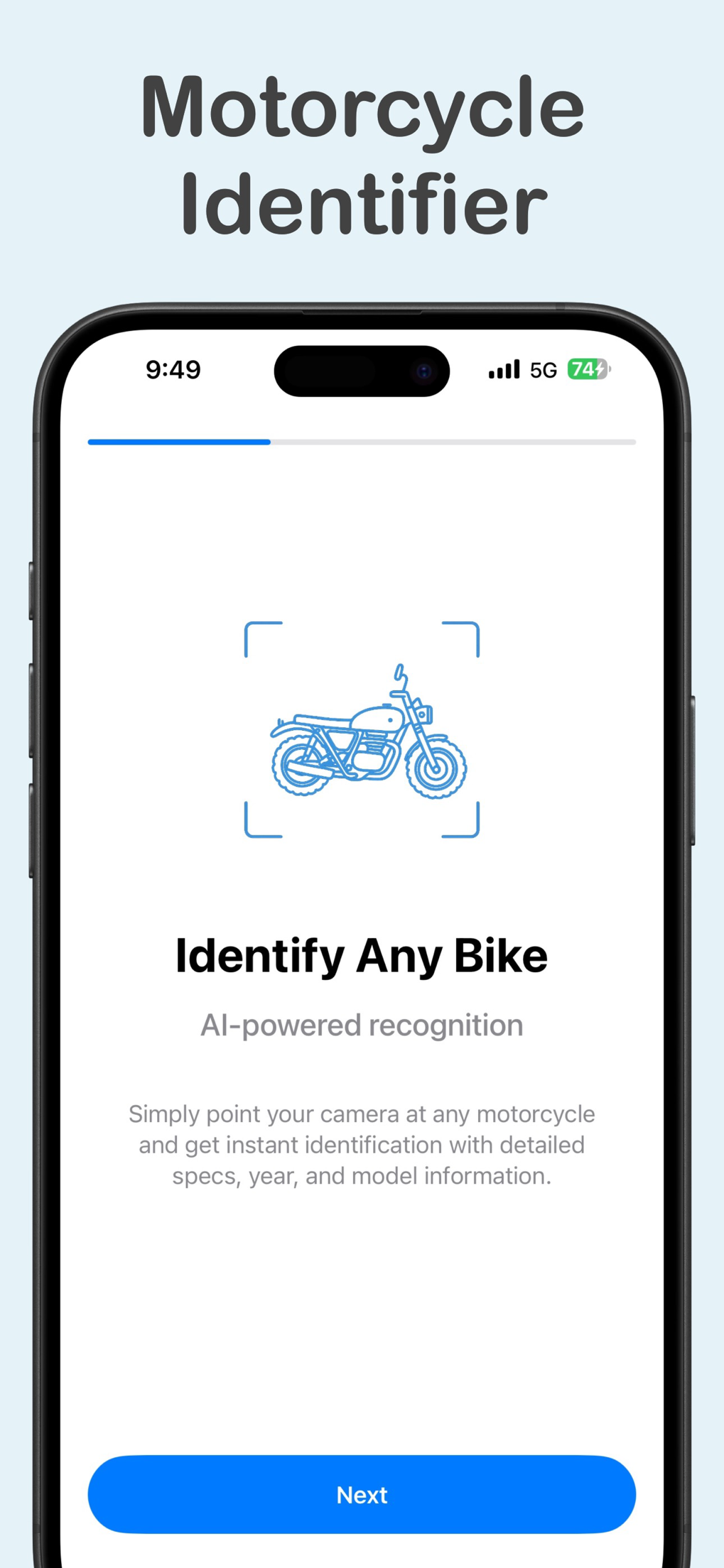 Bike Identifier camera frame ready to scan a motorcycle